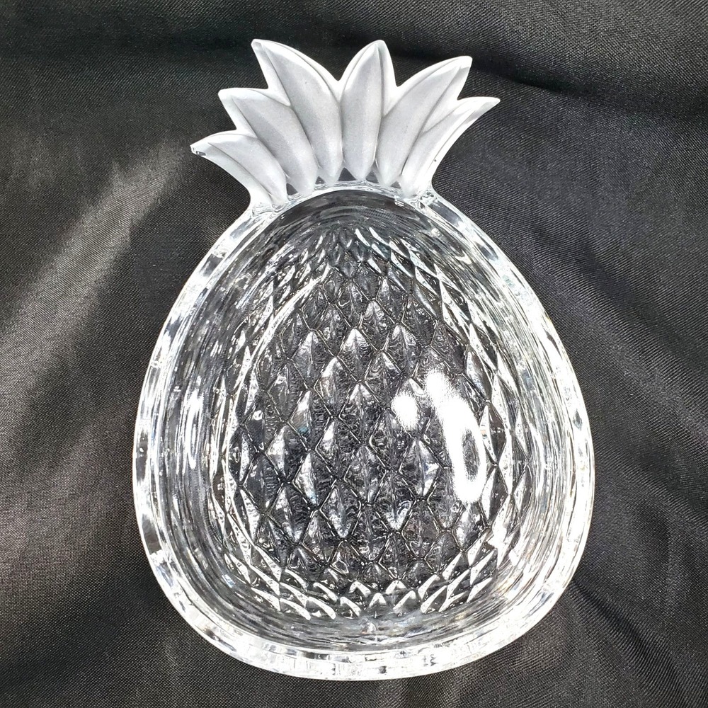 Vintage Mikasa crystal‎ pineapple shaped trinket Candy dish frosted glass leaf
